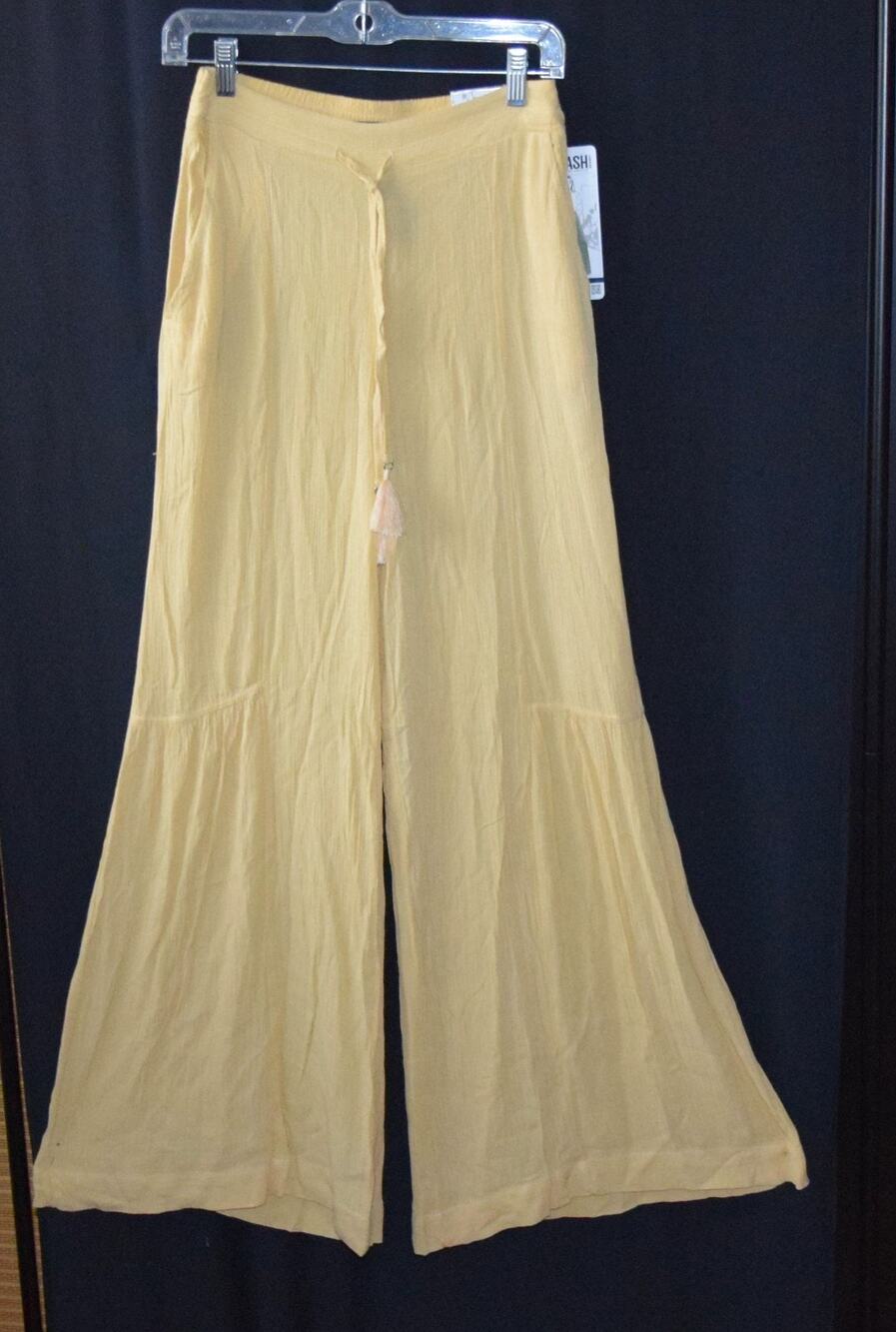 Rewash Women’s Medium Tiered Wide Leg Pants Yellow Drawstring Rayon NWT
